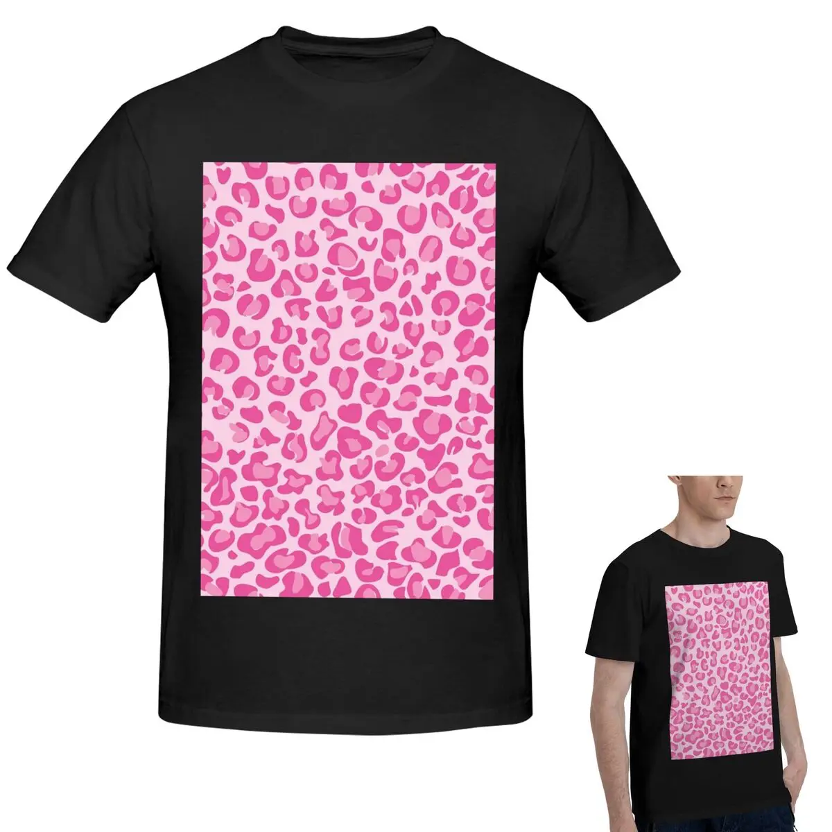 

100% Cotton Pink Leopard Print T-Shirt Men's Funny Oversized T Shirt Men O-Neck Summer Shirts Tops S-6XL