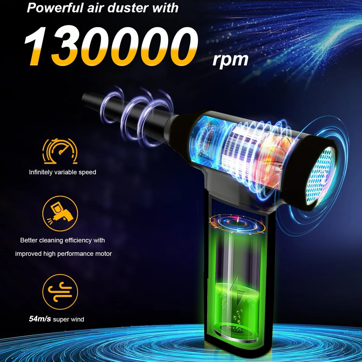 USB ricaricabile Turbo Fan Jet 130000RPM Turbo Jet Ventilatore senza spazzole per PC/tastiera/pulizia domestica Air Duster Ventilatore