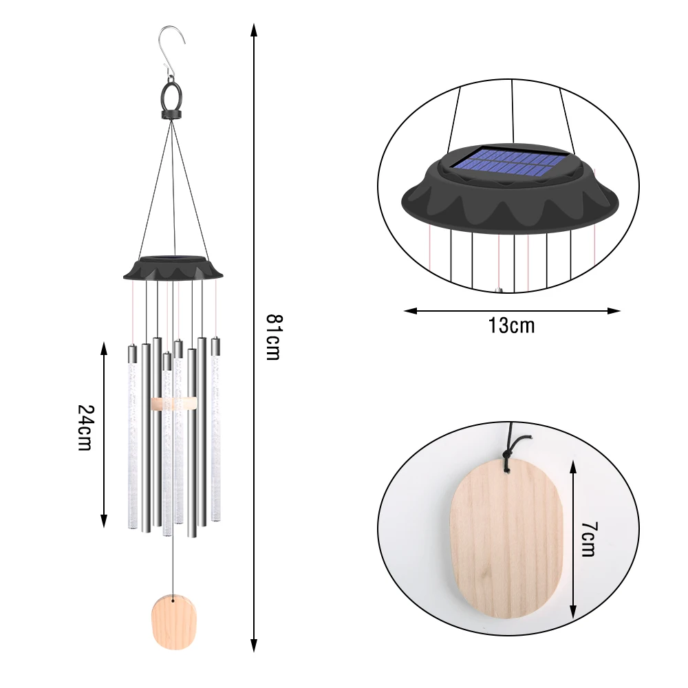 Solar Led Wind Chime Light Various Colors Light Outdoor Waterproof Hanging Tube Pendant Lamp Garden Patio Yard Decoration Lamp