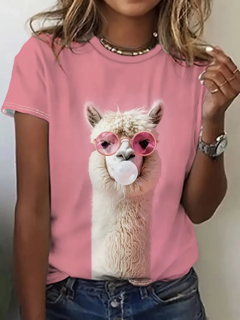 New Fashion Animal Blowing Bubbles 3d Printed Funny T-shirt Men Women Casual Short Sleeve Alpaca Dog Cat Graphic Tees Y2k Tops