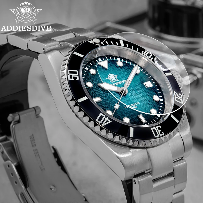 ADDIESDIVE Luxury Men's Watch NH35A Sapphire Crystal Sunburst Dial BGW9 Luminous Waterproof Automatic Mechanical Watches AD2078