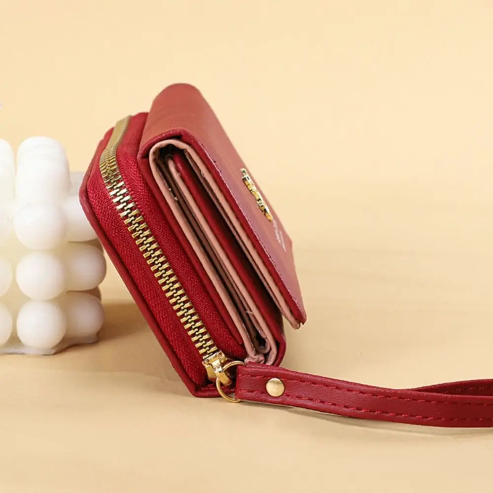 Luxury Leather Short Wallet Large Capacity Solid Color Card Holder Small Antler Women's Handbag Lady