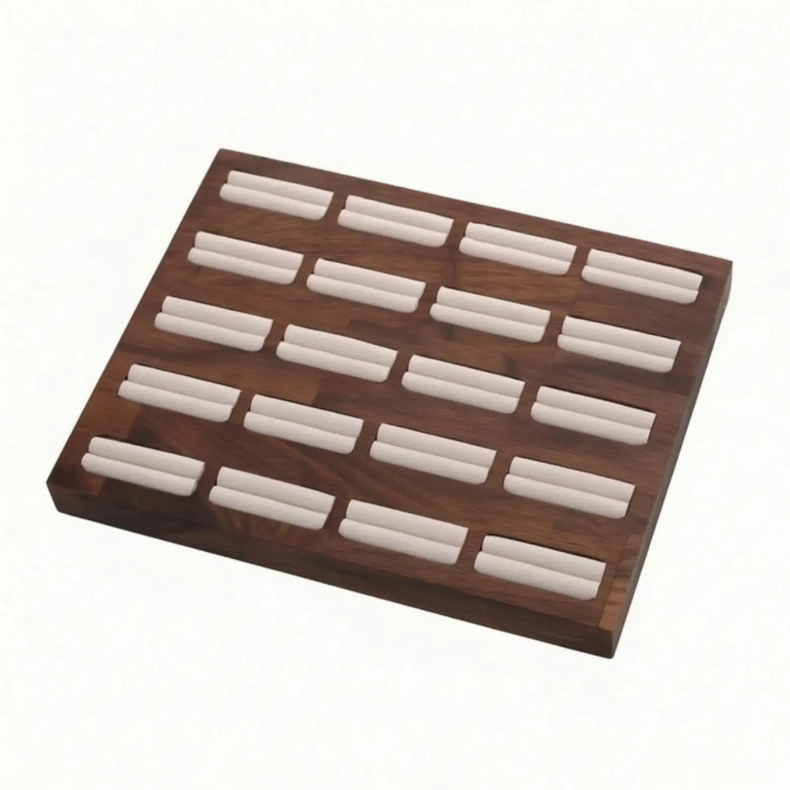 Walnut Wood Jewelry Tray with Velvet Slots Compact Band Display Tray Soft