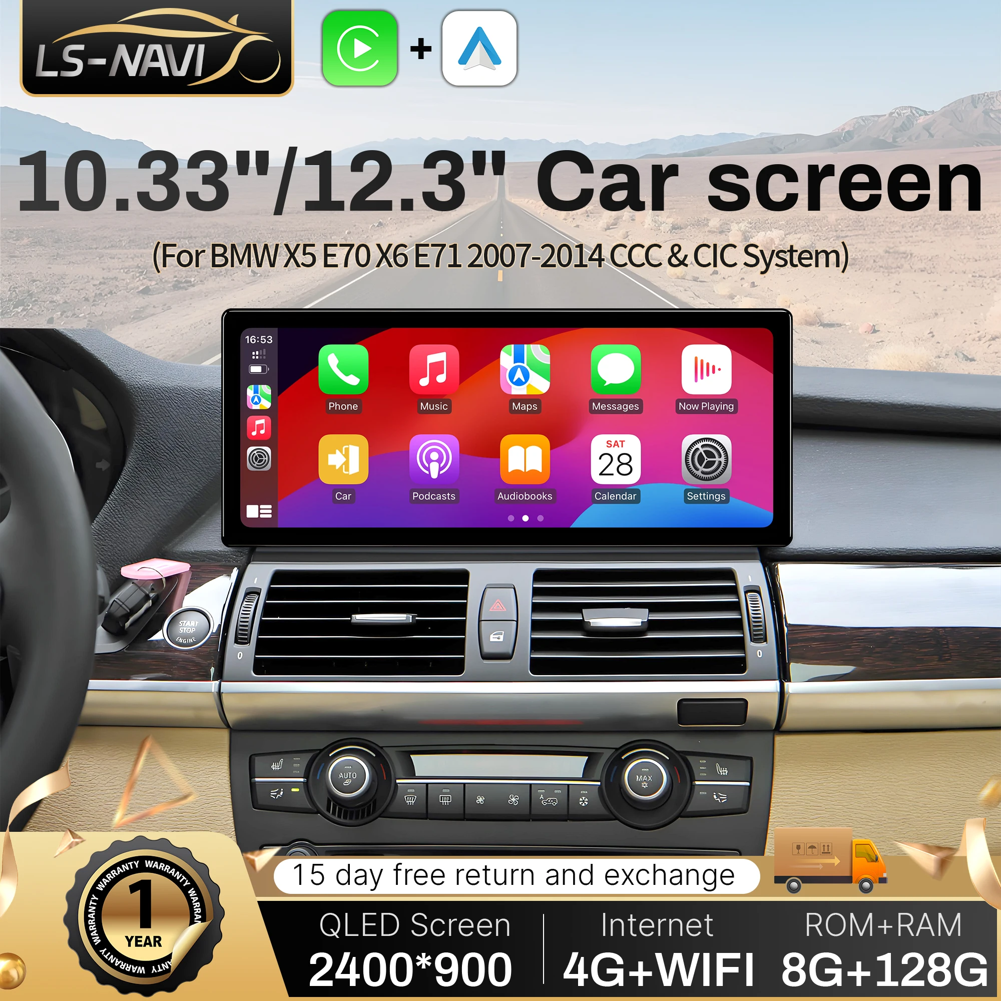 

10,33 "/12,3" для BMW X5 E70 X6 E71 2007-2014 Автомобильный радиоприемник Мультимедиа Беспроводной Android 14 Bluetooth Carplay Навигация Сенсорный экран