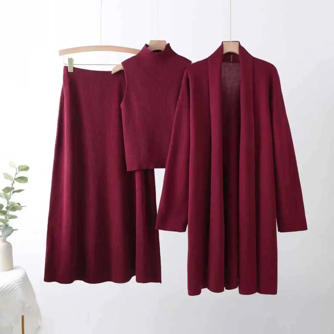 

Korean Casual Lazy Knitted Sweater Set Women's Autumn And Winter New Turtleneck Vest, Half-length Skirt, Three-piece Set