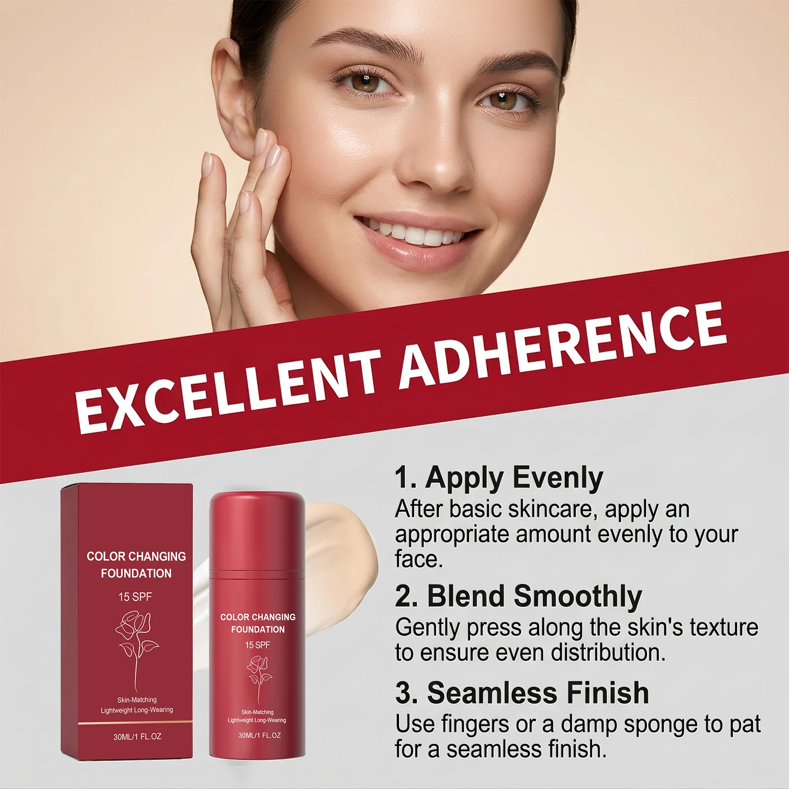 Korean SPF Color Changing Liquid Foundation Self-Adjusting Skin Tone Full Coverage Concealer Moisturizer Makeup for Mature Skin