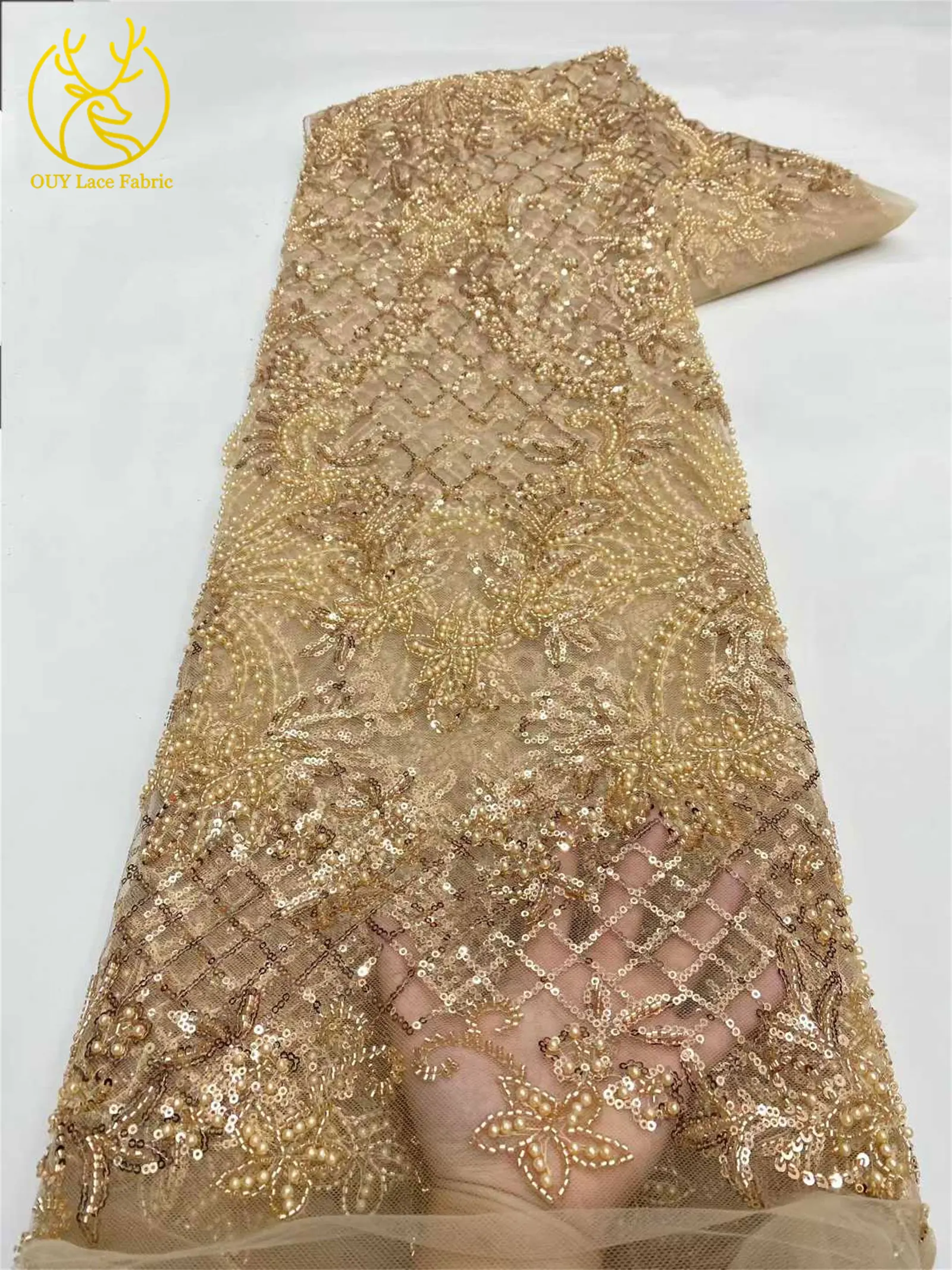 Roter afrikanischer Perlen-Spitzenstoff 2026, hochwertiger nigerianischer Pailletten-Spitzenstoff für Damen, Hochzeitskleid und Abendkleid, Nähen – Detail 12