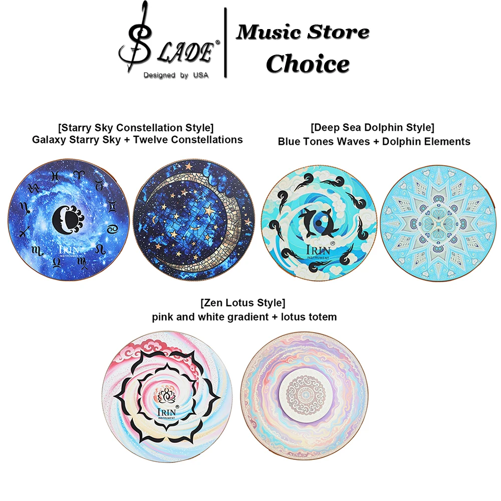 Ocean Drum Birch Wood Frame Water Drum 8/10/12 Inch UV Painted Sea Sound Drum for Meditation Yoga Sound Healing Instrument