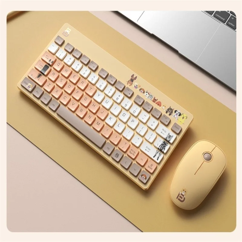 New Cute Animals 2.4G Wireless Keyboard and Mouse Set 78 Keys Ultra-thin Portable For Home Offices Computer Laptop For Girl Gift