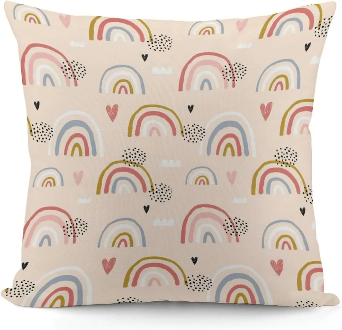 Rainbow Throw Pillow Covers for Girls,18 x 18 Inch,Cream Cute Rainbow Pattern Throw Pillow Covers for Sofa Couch Home Décor