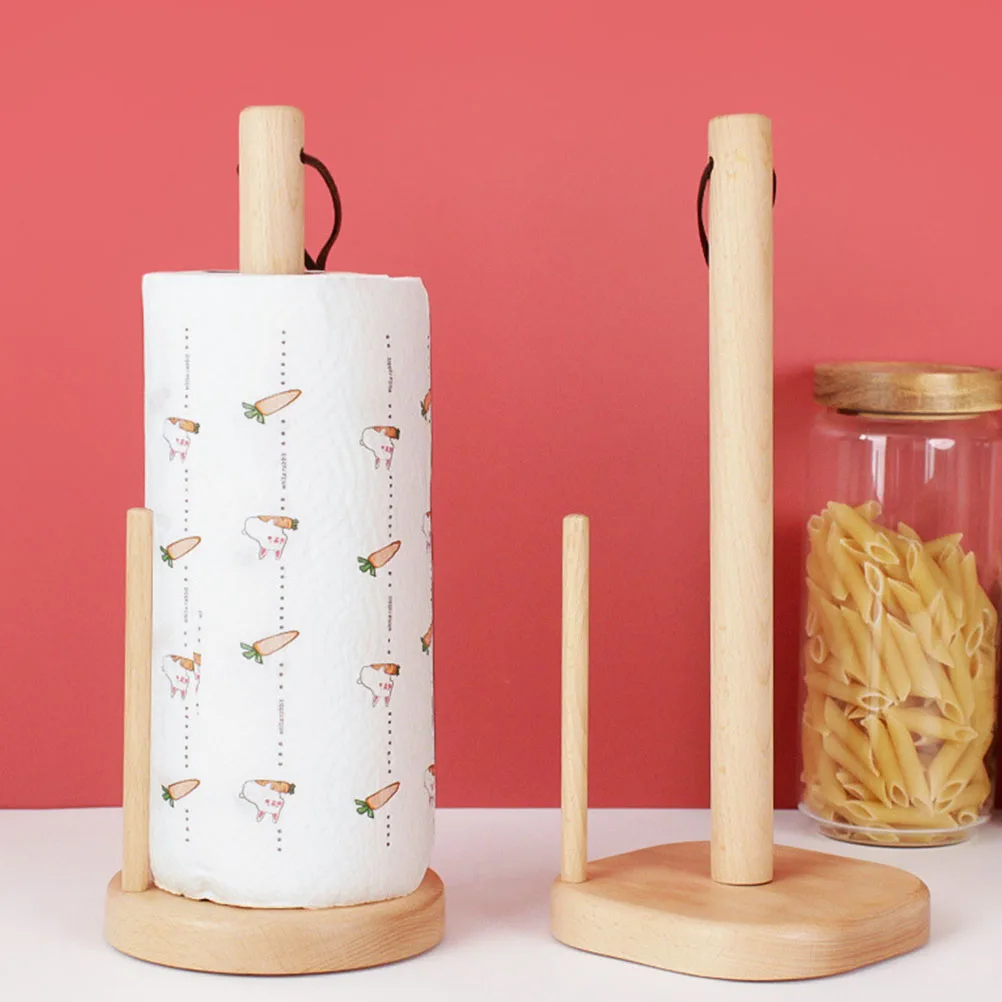 

Paper Towel Holder Wooden Tissue Rack Upright Stand Roll Vertical Shelf Household Supply