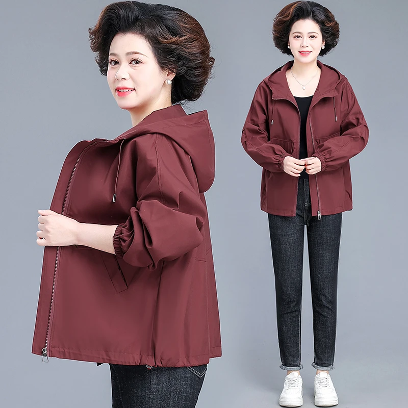 

Women's Short hooded Jacket Long Sleeve Spring Autumn Versatile Loose Fit Korean Style Windbreaker Coat