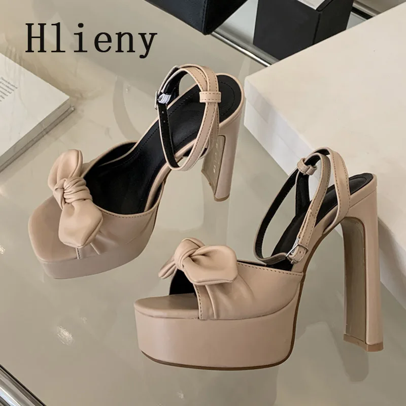 Hlieny Sexy Pleated Bowknot Women\'s Sandals Peep Toe Platform High Heels Party Banquet Fashion Buckle Strap Pumps Shoes