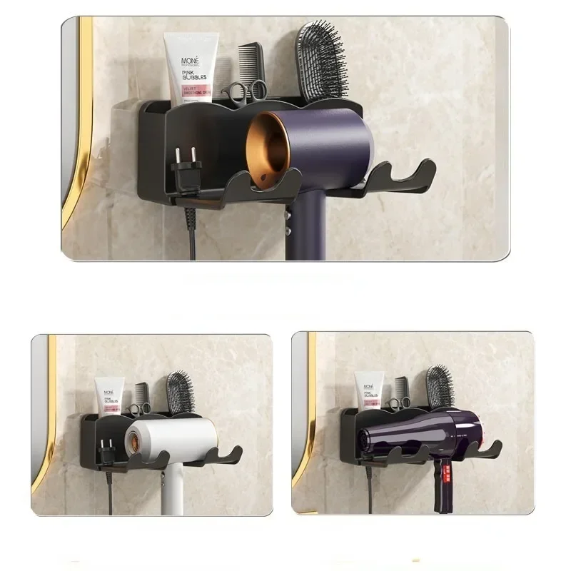 Hair Dryer Shelf No-Punch Bathroom Hair Dryer Holders Bathroom Wall Mounted Hairdryer Storage Place Holder Household Simplicity