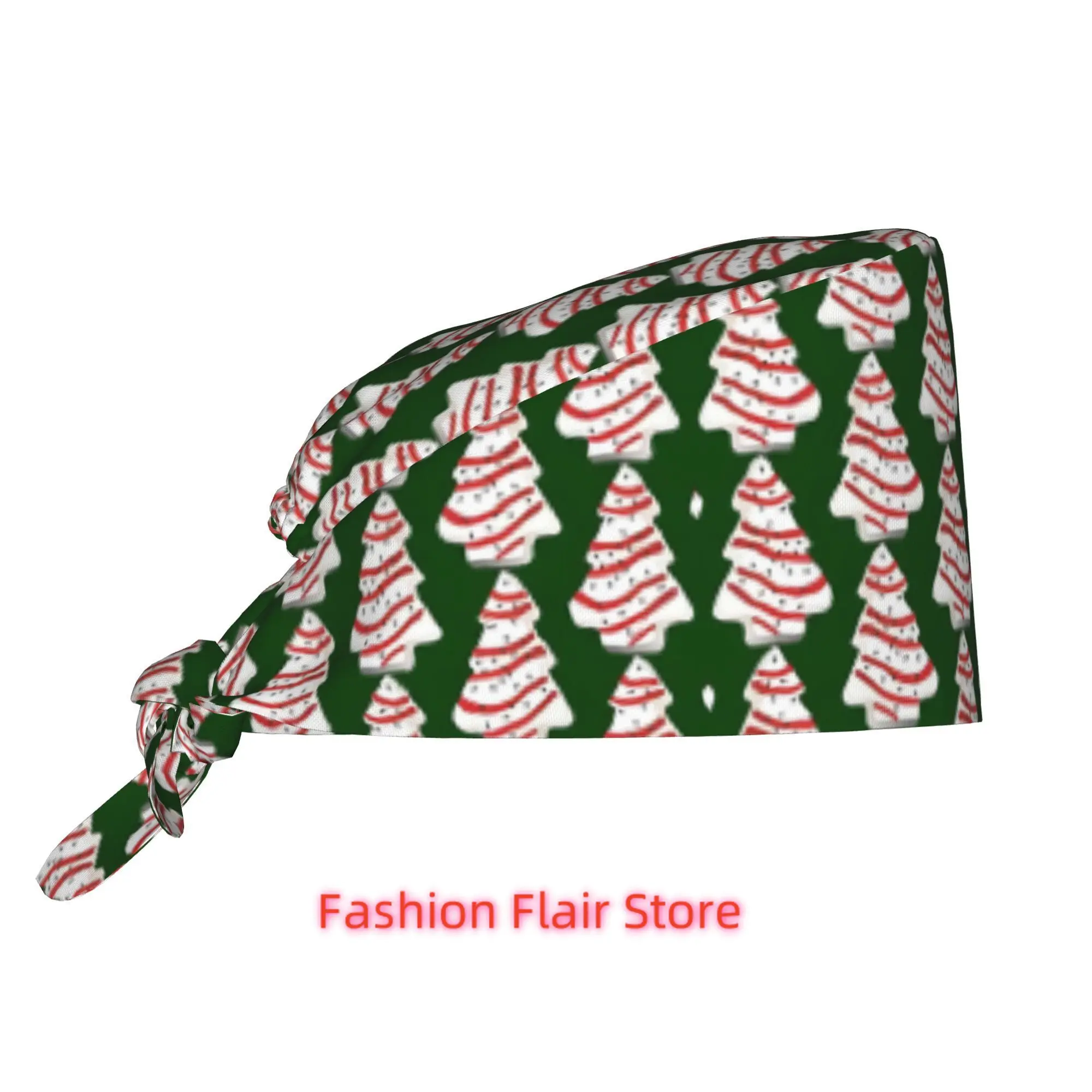 Christmas Tree Cake Unisex Work Cap Adjustable Lightweight with Lace Up Desig Dust Proof Suitable for Nurses And Chefs