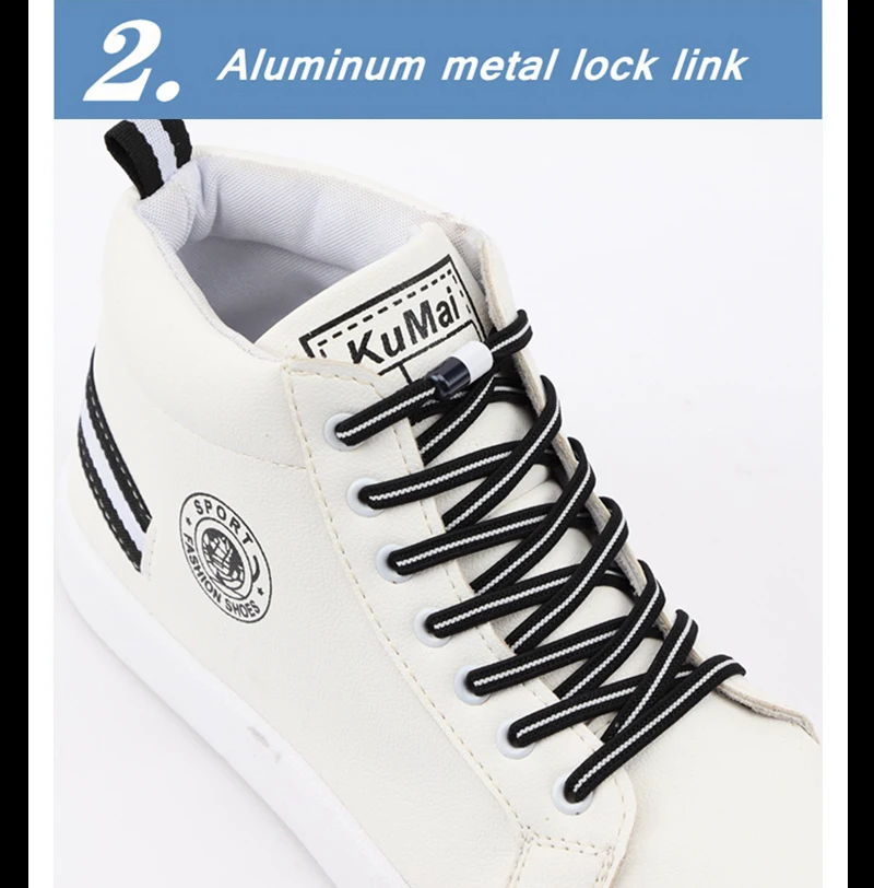 1 Paar bunte elastische Schnürsenkel ohne Krawatte mit Metallverschluss für Turnschuhe. Schnell anzuziehen und ab. Lazy Shoe Lace, rundes Design – Detail 3