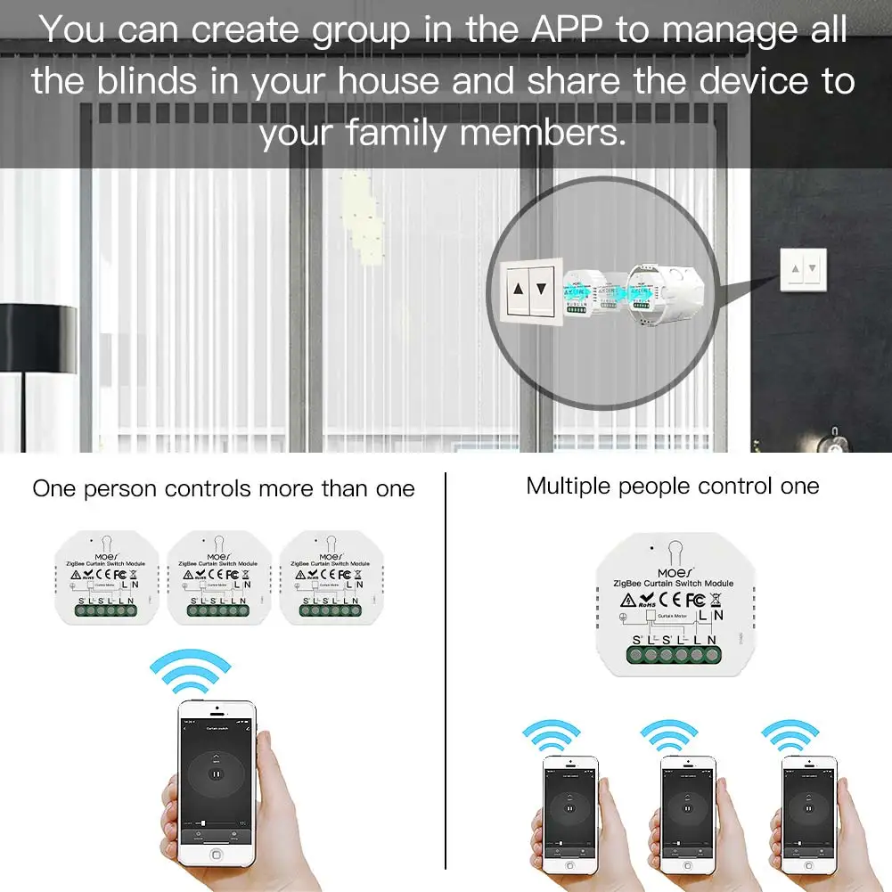 Moes-smart zigbeeカーテンスイッチモジュール,ブラインド,リビングアプリケーション,リモコン,Alexa, Google Home,音声制御