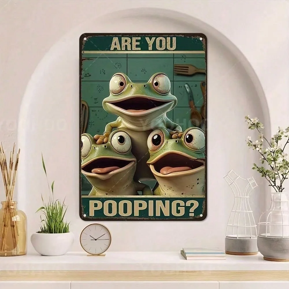 

Funny Frog Bathroom Wall Decor Metal Tin Sign Green Novelty Gift