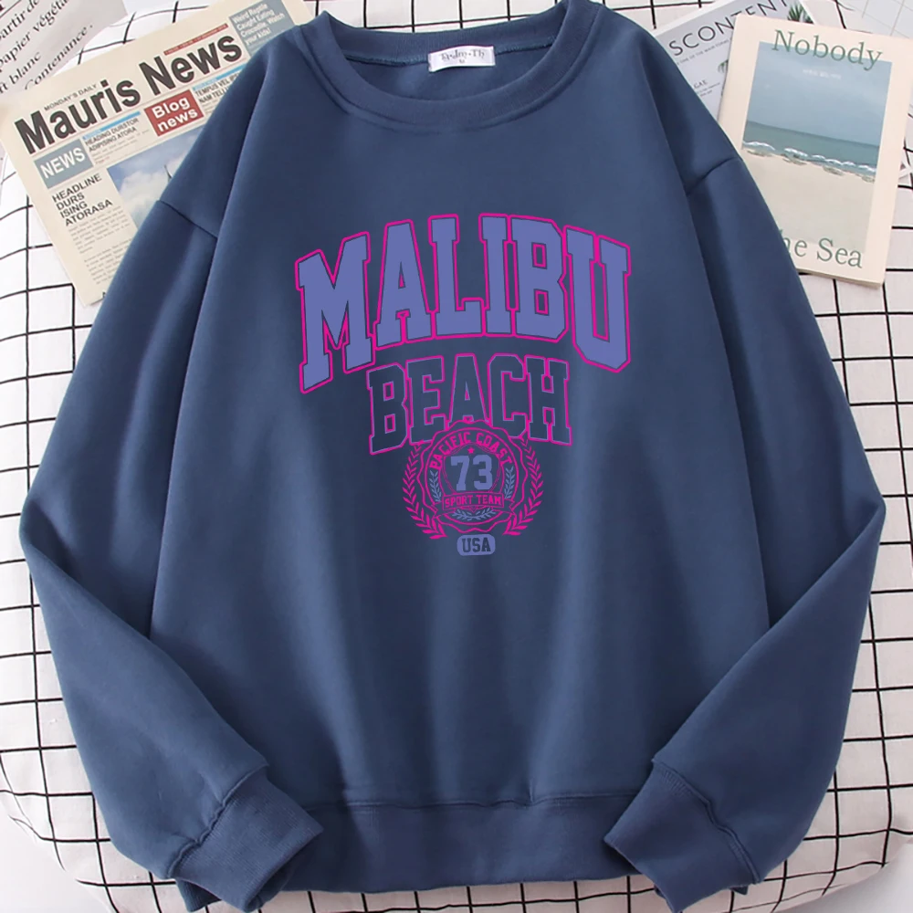 Retro Malibu Beach Art Letter Printed Female Sweatshirt Fashion Casual Pullovers Hip Hop Loose Clothing Comfortable Autumn Top
