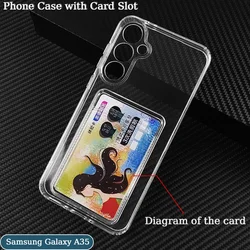 Transparent Card Slot Phone Case For Samsung Galaxy A35 A55 A05 34 54 04 25 24 Wallet Card Holder Soft TPU Shockproof HD Cover