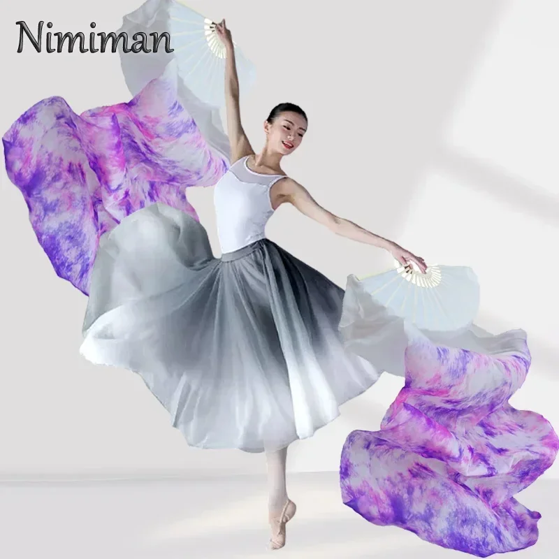 Belly Dance Fan High Quality 100% Real Silk/Imitation Silk Dance Performance Handmade 1 Pair of Left Right Hand Gradient Colors