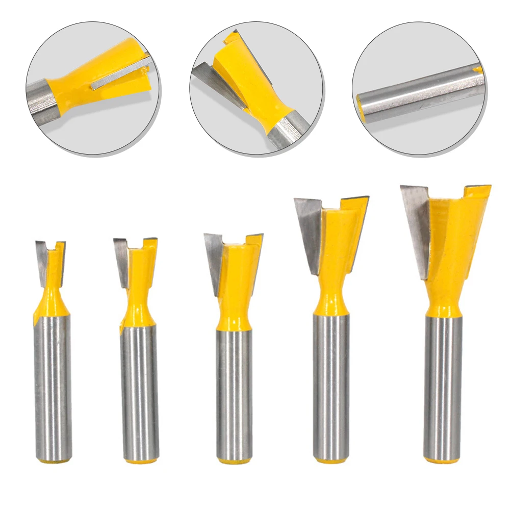 

5pcs Dovetail Router Bits Set Carbide Alloy Trimmers Sharp Blades Corrosion Resistant Cutting Tools For Wood Mdf Plywood