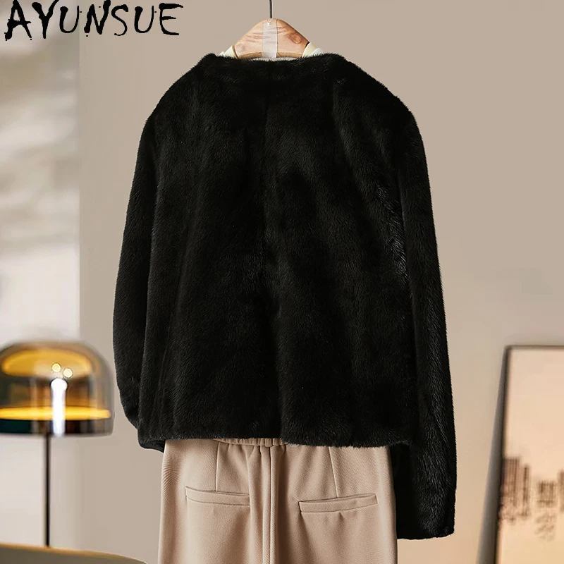 AYUNSUE Echter Pelzmantel für Damen, warm, natürlich, für Damen, Nerz, Damenmäntel, Winterjacke, 2025, neu in Oberbekleidung