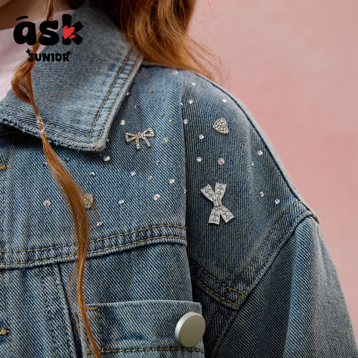 اسأل جونيور الأطفال الدنيم الربيع والخريف الفتيات طية صدر السترة سترة سترة أعلى في سن المراهقة #6