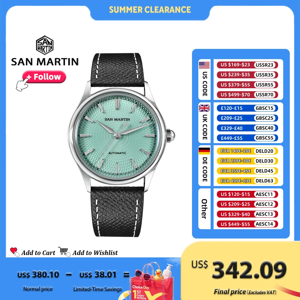 San Martin Jam Tangan Pria 37Mm ST1812 Jam Tangan Mekanis Baja Mewah Gerakan Otomatis Hadiah Pasangan Tahan Air 10Bar SN0110