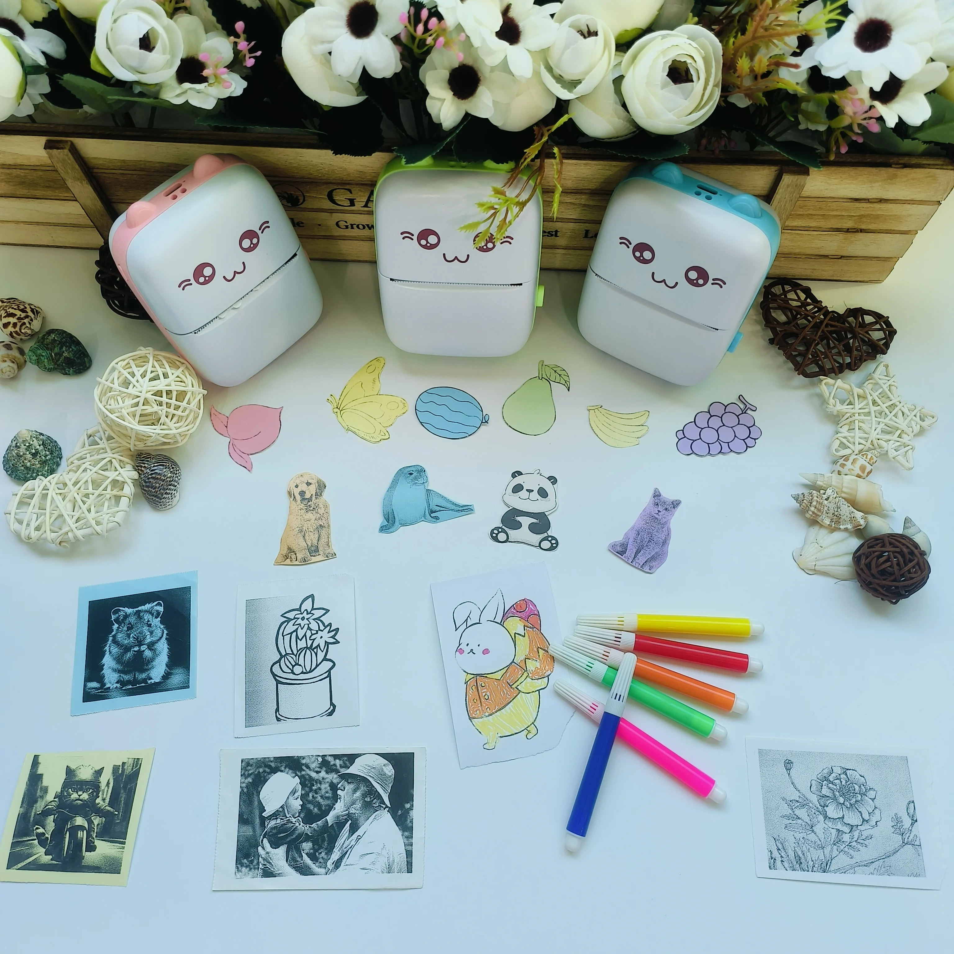 

Portable Wireless Mini Pocket Thermal Printer Kit with 3 Thermal Paper, 3 Sticker Rolls, 3 Color Thermal Paper, 3 Color Sticker