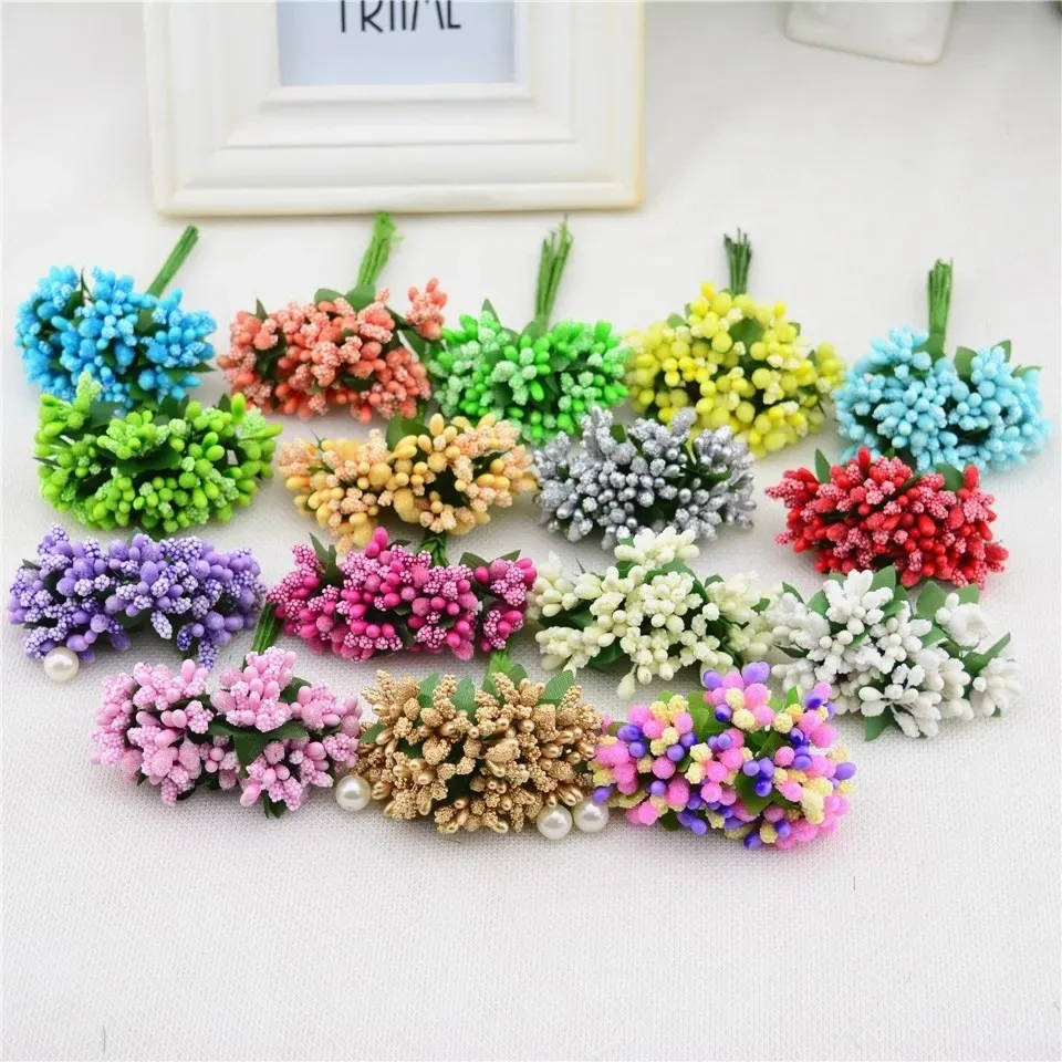 60/144pcs Artificial Flower Small Berries Stamen Wire Stem DIY Wreath Wedding Scrapbooking Box Decoration Craft