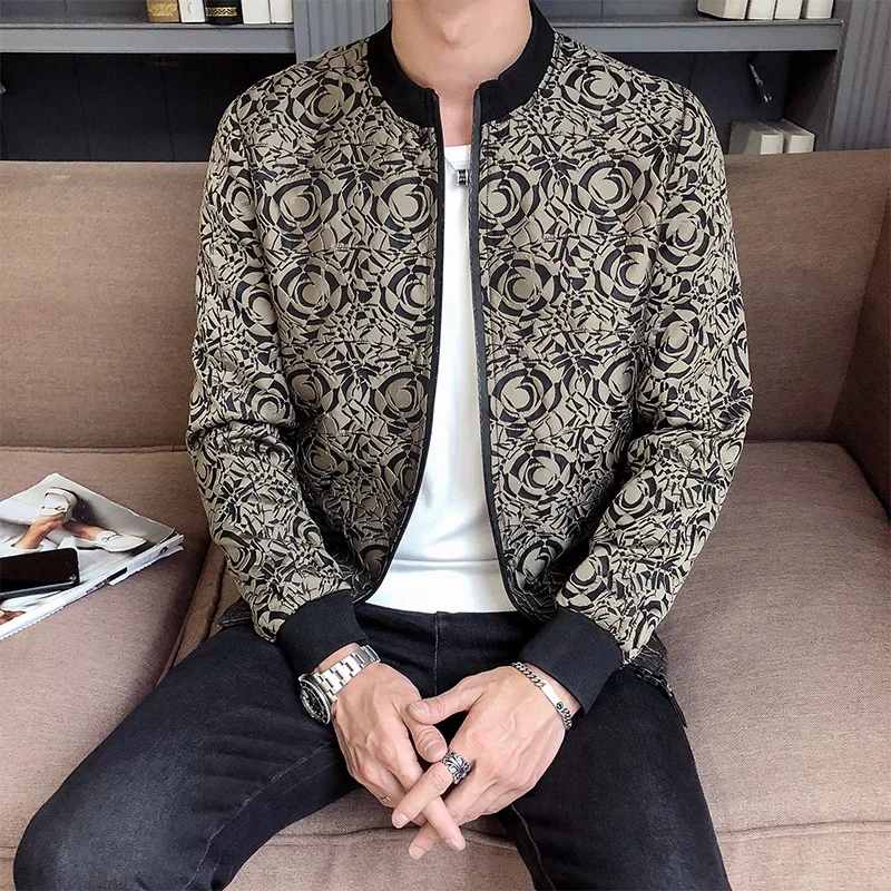 

Vintage Jacong Sleeve Ket Jaqueta Masculina Jacquard Jacket Men Zipper Bomber Jacket LCasual Jackets Bomber Baroque Party Wear