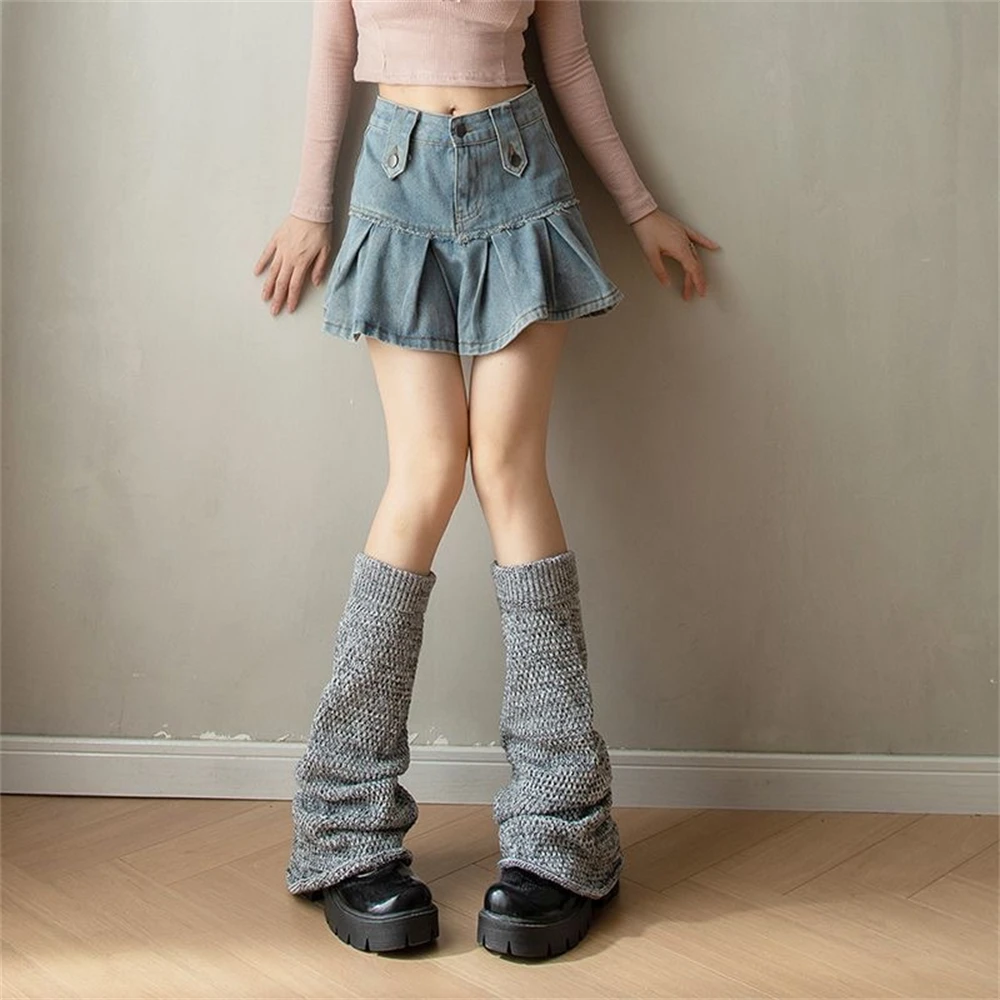Women's Calf JK Pile Socks Autumn Winter Lolita Gray Warmth Wide-leg Outer All-match Foot Covers Ladies Gentle Sweet Leg Warmers