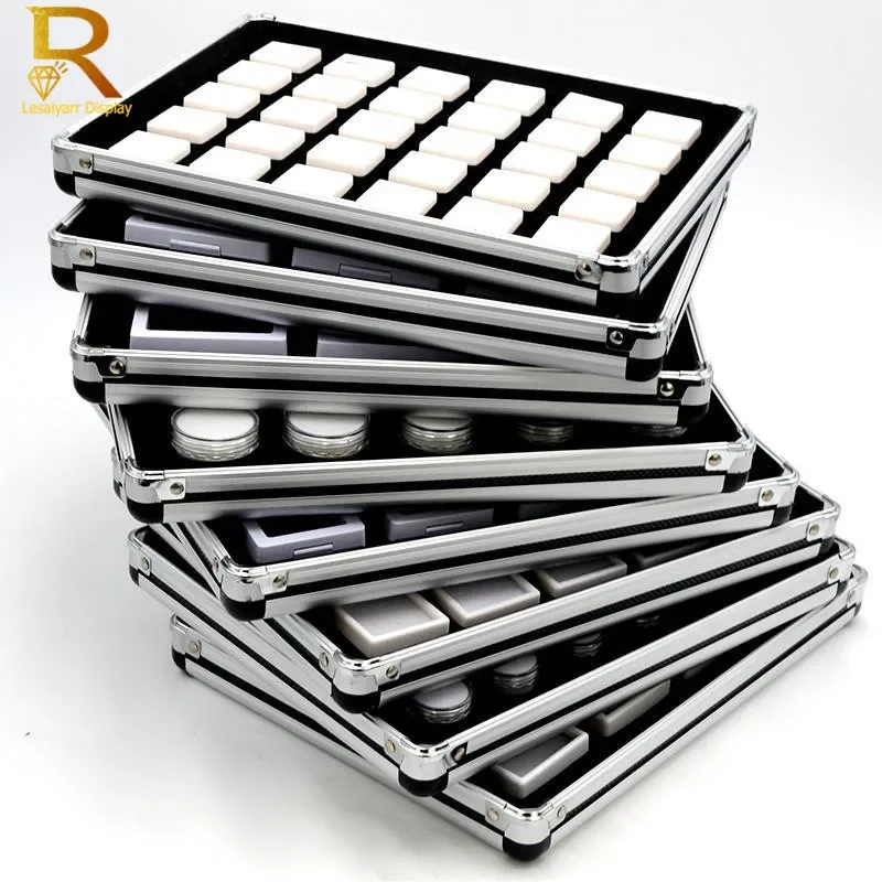 Metal Diamond Jewelry Tray With Insert Box Stone Gem Storage Exhibition Holder Gemstone Showcase Stone Display Organizer Boxs