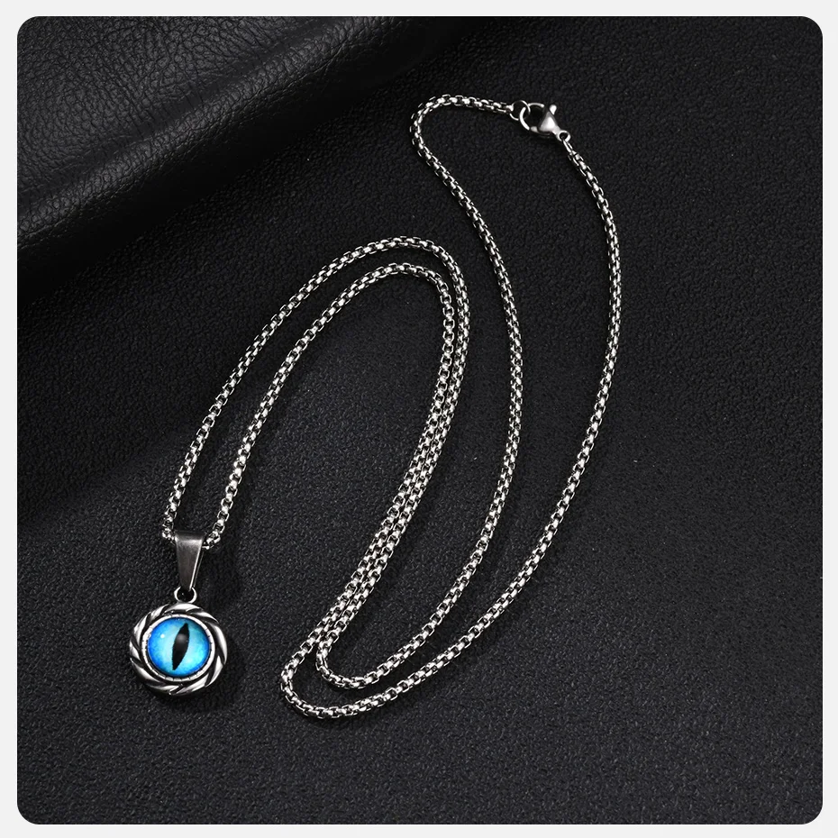 Vnox Herren Edelstahl Blaues Böses Auge Anhänger Halskette Vintage Graue Gedrehte Lünette Kastenkette Halsketten Punk Amulett Schmuck Geschenk – Detail 7