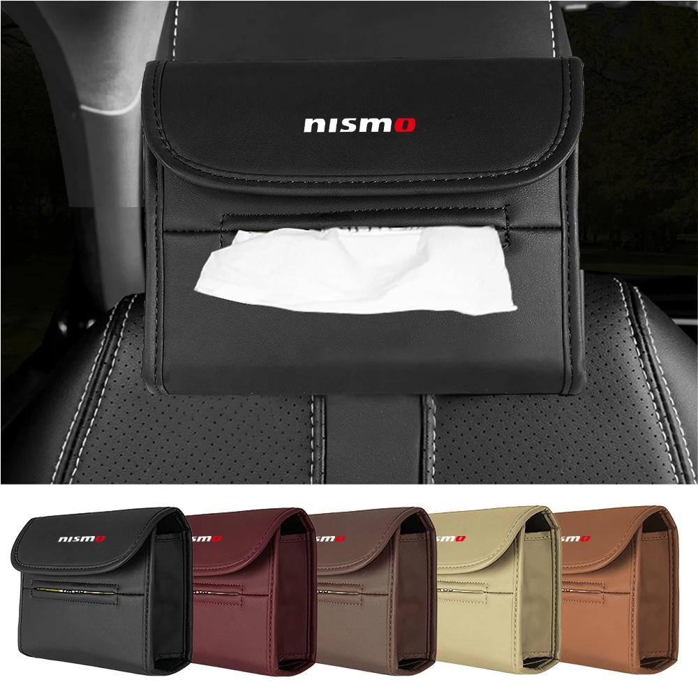 Car Tissue Box Holder Leather Napkin Box Auto Back seat Paper Towel Organizer with Fix Strap For Nissan Nismo Tiida Teana GTR