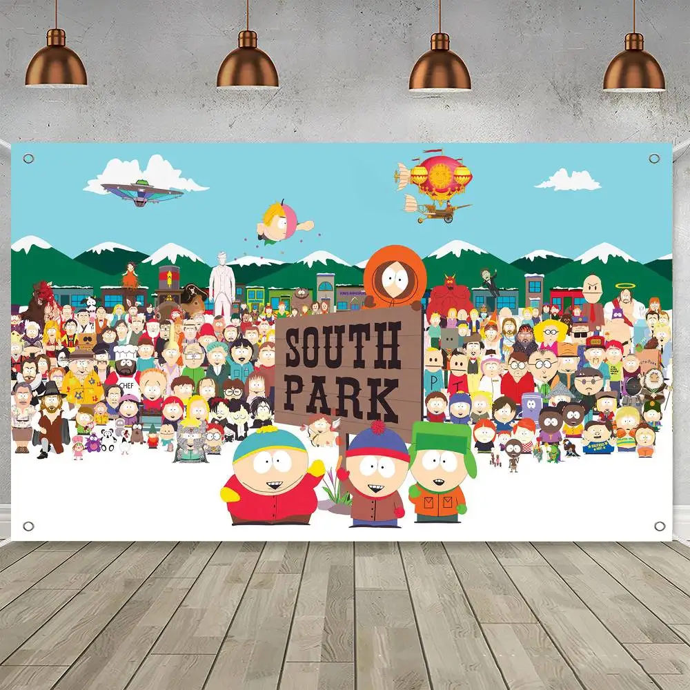 Movie S-South Cartoon P-Parke Small Size Cheerleading Banner Hand Pulled Flag Outdoor Atmosphere Flags