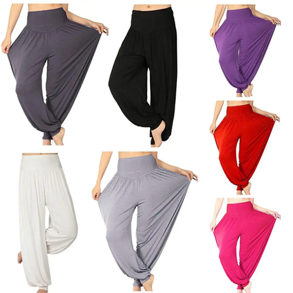 Modal Frauen Harems hosen hohe Taille Baggy Pants lässig weites Bein lange Yoga Tanzhose lose Bauchtanz Pilates Laterne Hosen