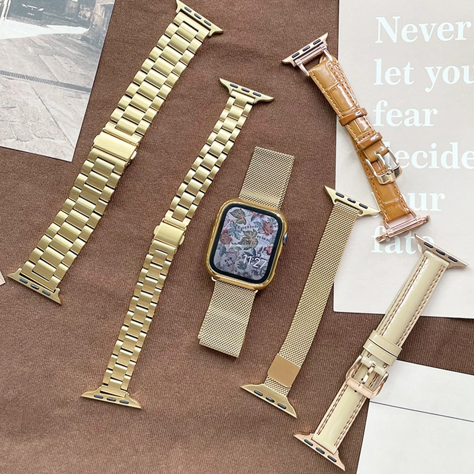 Luxury Gold Magnetic Stainless steel Strap For Apple Watch Band S10 9 8 7 6 SE 5 38/40/41/42/44/45/46/49mm IWatch Ultra Bracelet