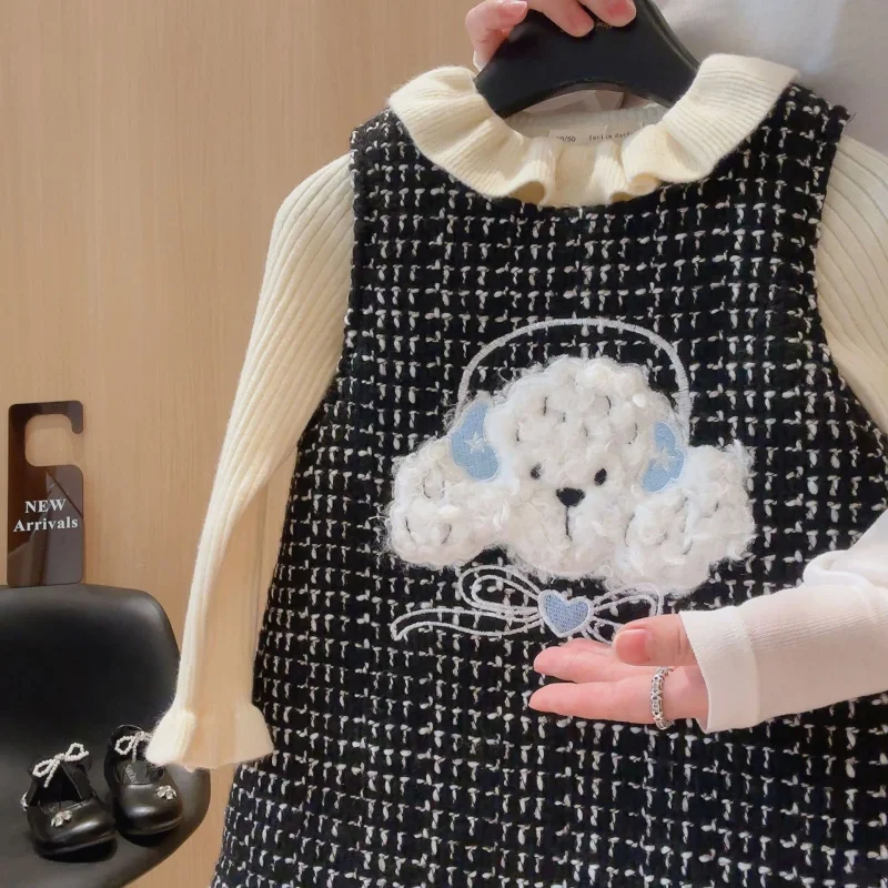

2025Girls Sleeveless Dress Winter New Baby Girl Cartoon Puppy Cotton Thickened Vest Dress