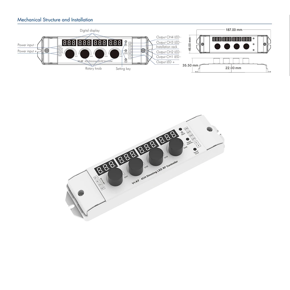 Skydance V1-KF DC12-48V 4Knob + Key + 2.4 جيجا هرتزRF 4 قناة 4A/CH PWM LED باهتة التبديل تحكم لشريط LED أحادي اللون #4