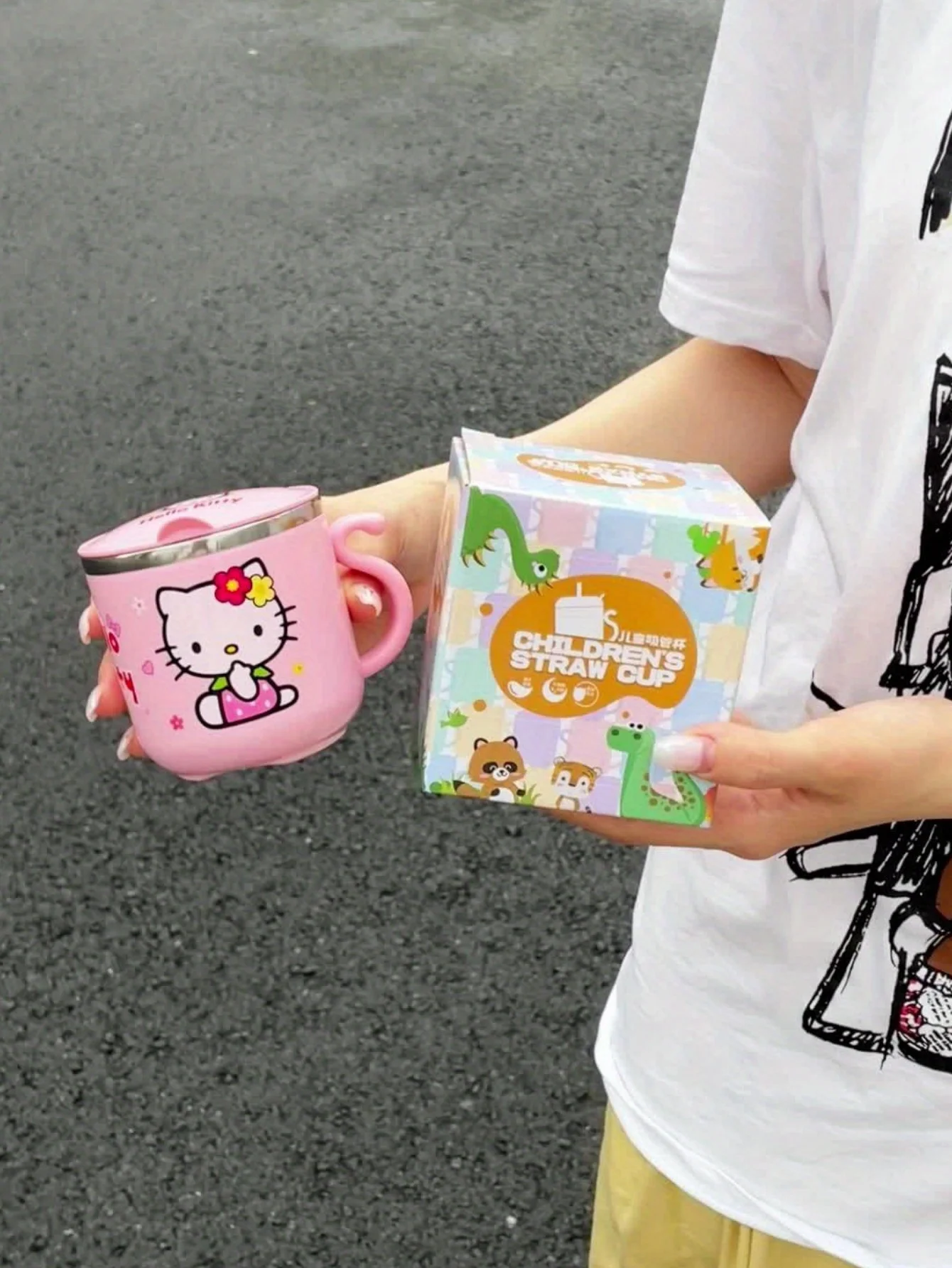 1 قطعة كوب قهوة من الفولاذ المقاوم للصدأ معزول بسعة 9.47 أونصة من HelloKittys مع مقبض وغطاء - كوب ماء لطيف ومتين #3