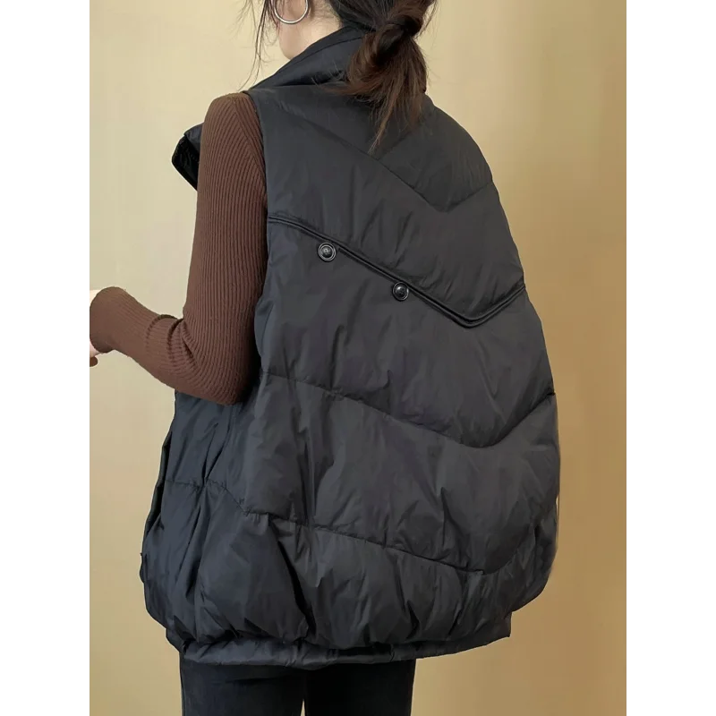 Chaleco ultraligero sin mangas para mujer, corto, a prueba de viento, chaleco cálido, chaqueta de plumón de pato blanco, mujer, otoño, invierno