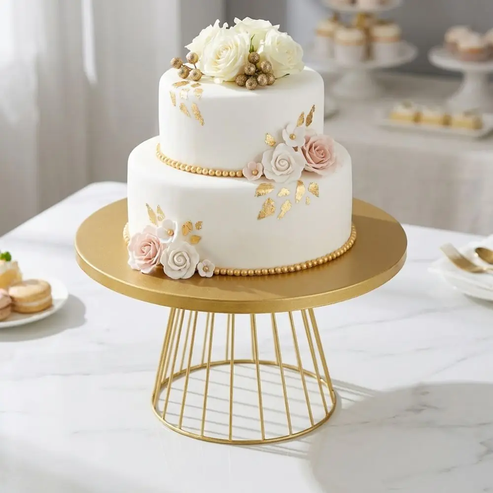 Elegant Metal Cake Display Stand Gold Color 20/25cm Dessert Rack Events Decoration Round Shape Pie Plate Birthday Party