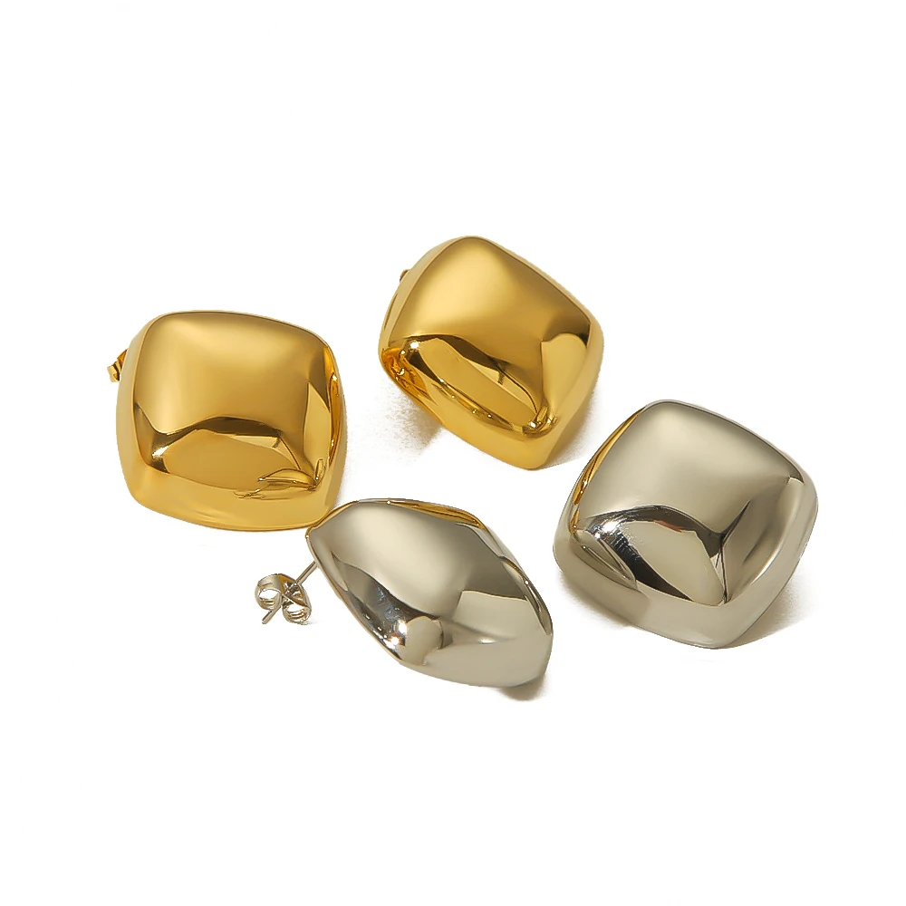 Modische Elegante Vintage Wasserdichte 18K Vergoldete Edelstahl-Ohrringe Klobige Geometrische Glatte Quadratische Ohrstecker für Damen – Detail 3