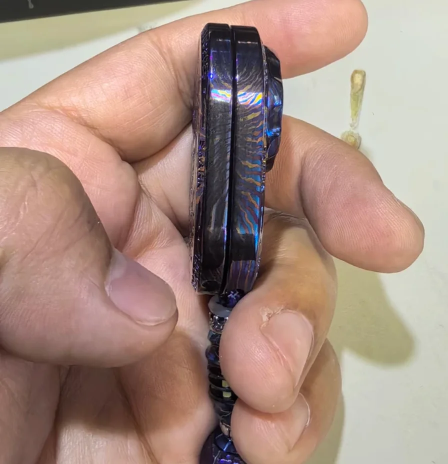 Used EDC Ha Lu Player Timascus  Sea Shark+Storm Titanium Drop fidget slider decompression toy