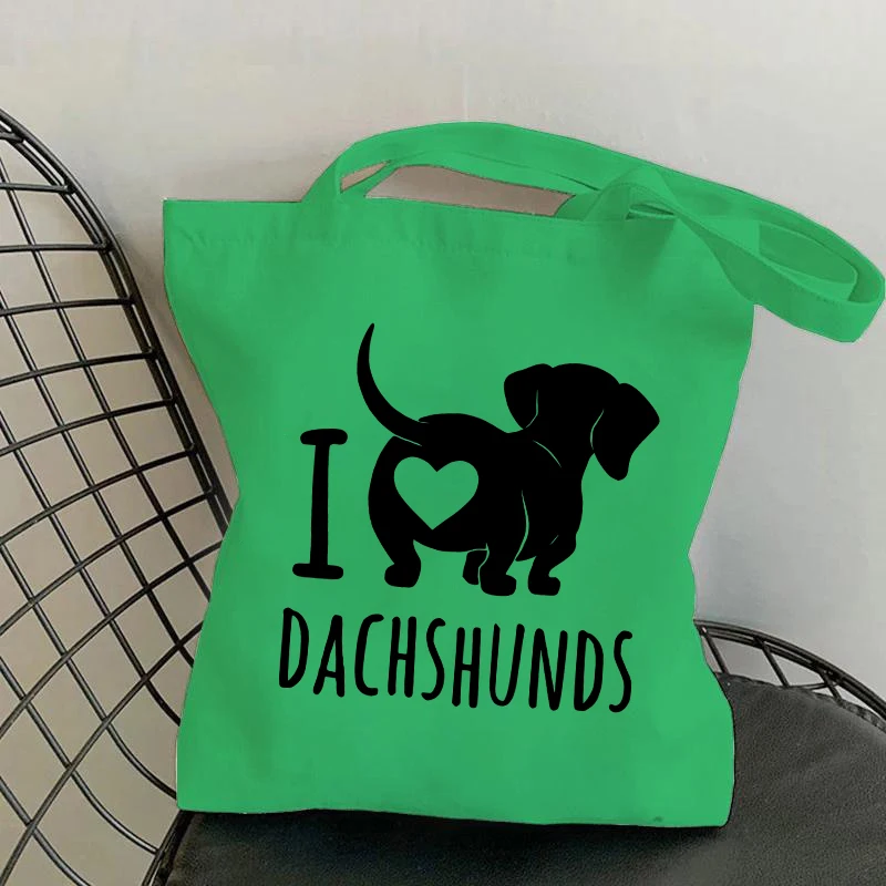 New Fashion I Love Dachshund Printing Handbag Women Shopping Totes Bags White Black Shoulder Bag Fashion Women Girl Bags