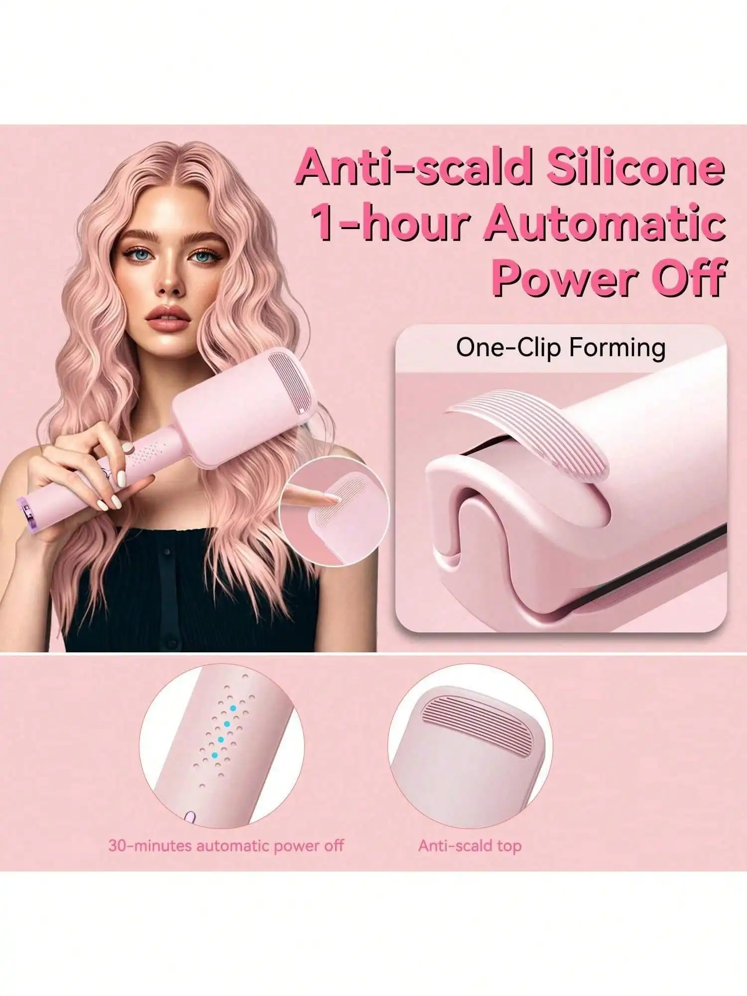 Curling Iron Hair Crimper Waver -Beach Waves Curling Wand, Ionic Deep Waver Hair Curler Tool With Ceramic 3 Barrel For Women, Dual Voltage, Anti-Scald, Easy To Use, Pink