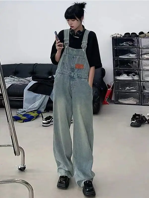 Vintage Denim Overalls Women plus Size Spring Autumn New Sle Slimming One-Piece Pants Trendy for Plump Sister