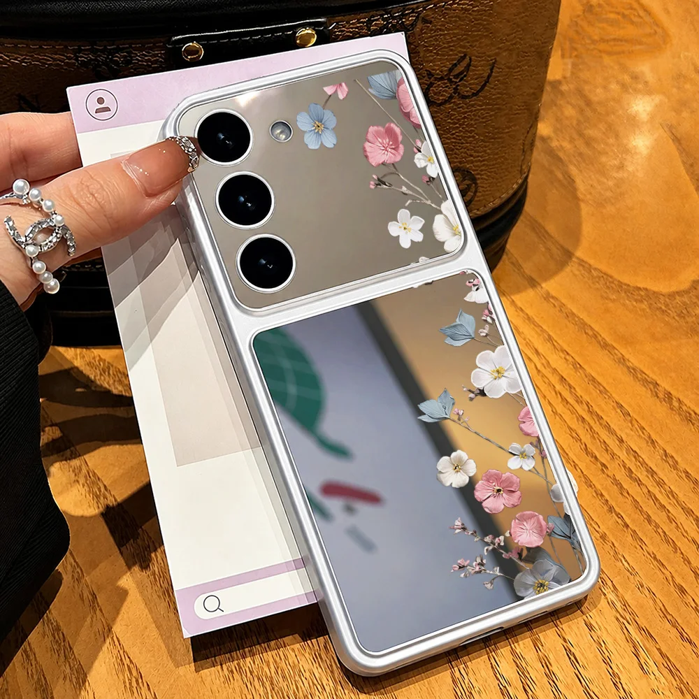 Flower And Leaf Mirror Phone Case For Samsung A57 A26 A36 A55 A56 A17 A37 A16 A07 S24 S25 S26 Ultra Shockproof Protective Cover
